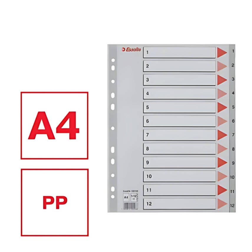 Esselte A4 Separatör,1-12 Rakamlı,115 Mikron PP,Düzenli Arşivleme İçin - 3
