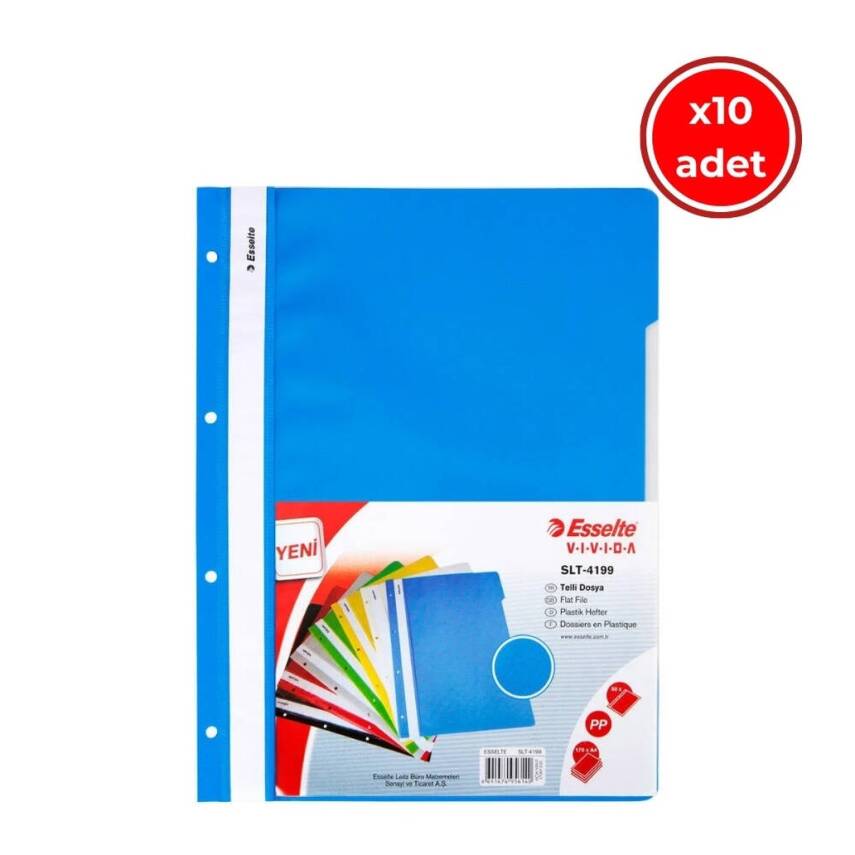 Esselte Telli Dosya, 10 Adet, 50'li Paket, A4, 4 Delikli, Mavi - 1