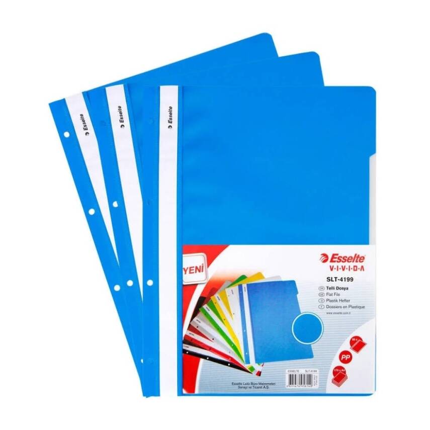 Esselte Telli Dosya, 10 Adet, 50'li Paket, A4, 4 Delikli, Mavi - 3