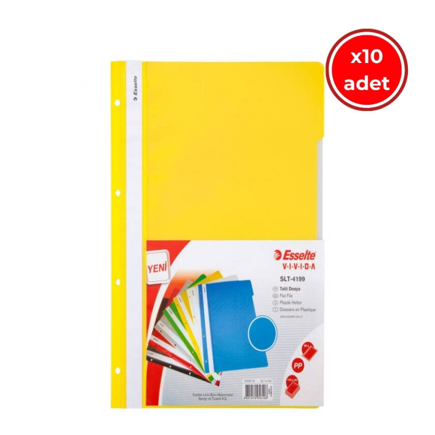 Esselte Telli Dosya, 10 Adet, 50'li Paket, A4, 4 Delikli, Sarı - 1
