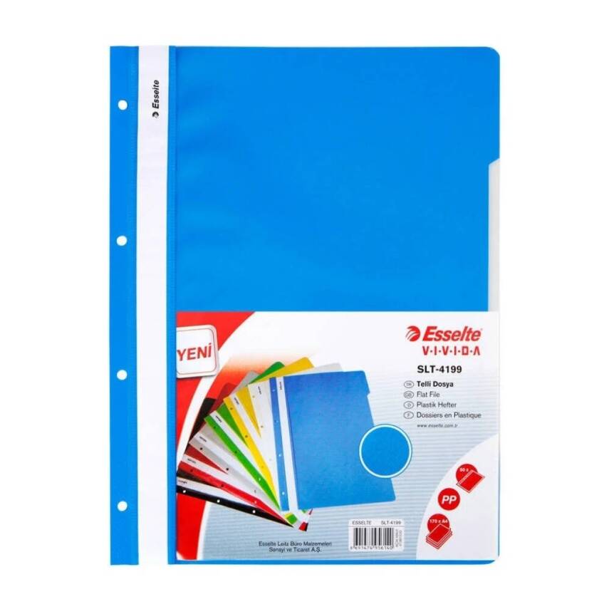Esselte Telli Dosya, 50'li Paket, A4 Boyut, 4 Delikli Yapı, Mavi - 1