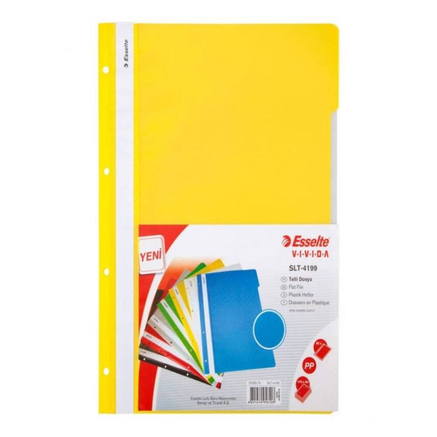 Esselte Telli Dosya, 50'li Paket, A4 Boyut, 4 Delikli Yapı, Sarı - 1