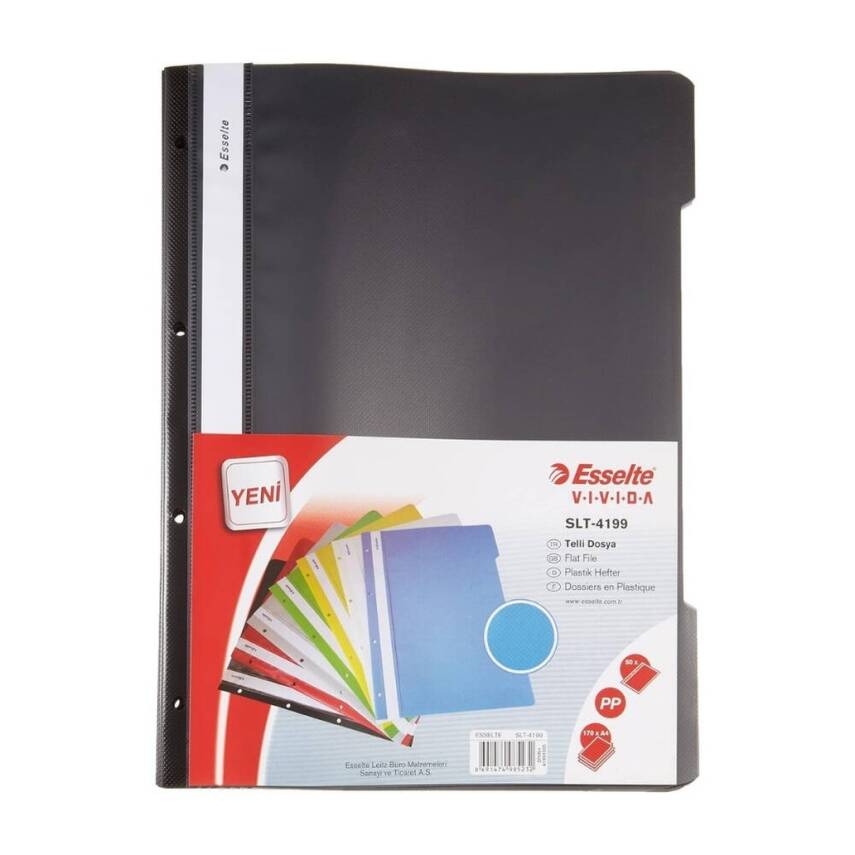 Esselte Telli Dosya,50'li Paket, A4 Boyut, 4 Delikli Yapı, Siyah - 1