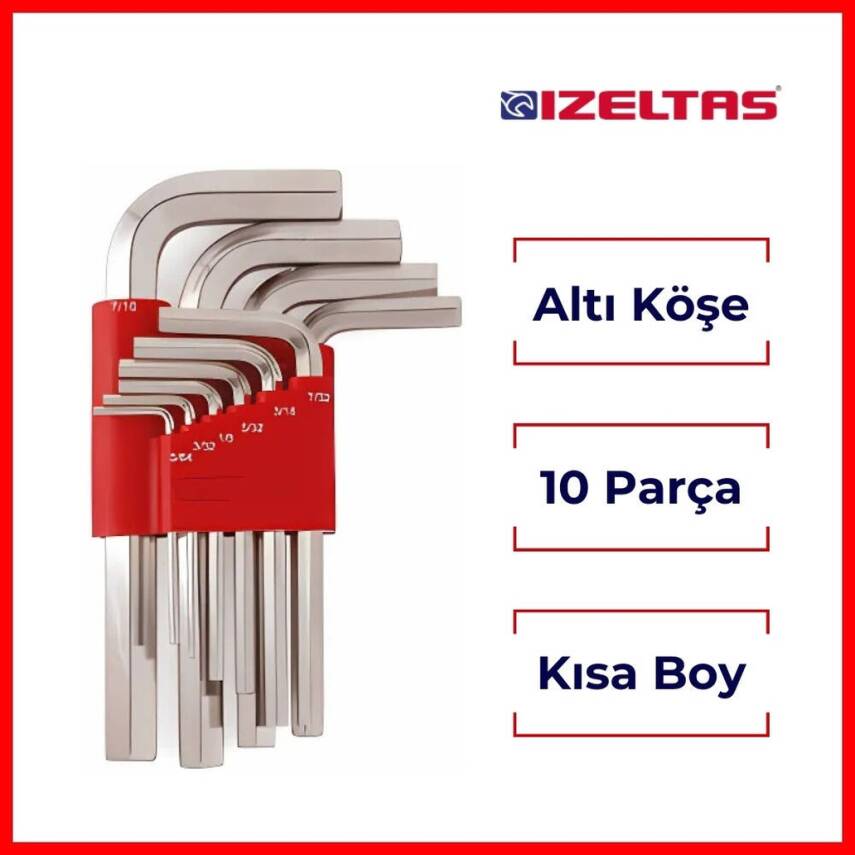 İzeltaş Allen Anahtar Takımı, 10 Parça, Endüstriyel, Dayanıklı Çelik - 2