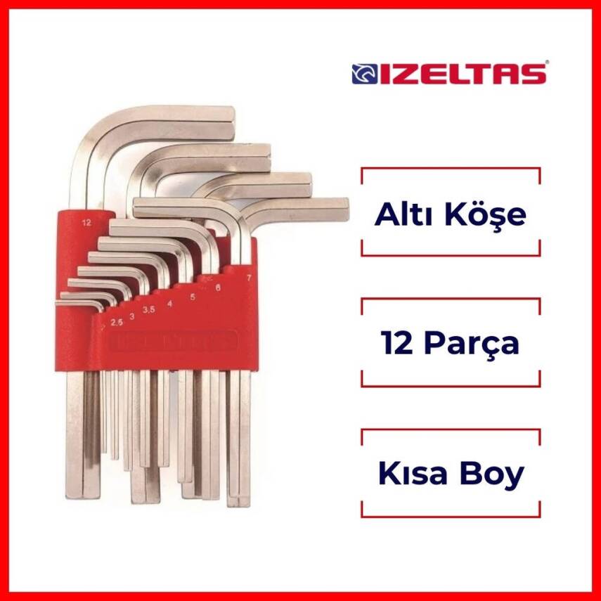 İzeltaş Allen Anahtar Takımı, 12 Parça, Endüstriyel, Dayanıklı Çelik - 2