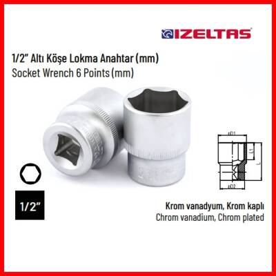 İzeltaş Altı Köşe Lokma Anahtar, 1/2 İnç 19 mm, Yüksek Tork Dayanımı - 3