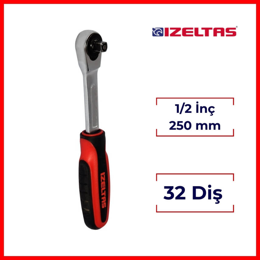 İzeltaş Cırcır Kolu,1/2 İnç 250mm, 32 Diş, Dayanıklı ve Hassas Kontrol - 2