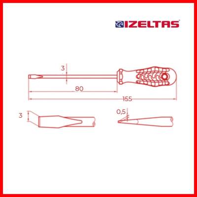 İzeltaş Düz Uçlu Tornavida, 3x80 mm, Opak Seri, Güvenli ve Dayanıklı - 3