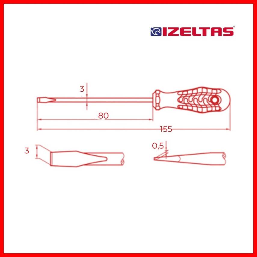 İzeltaş Düz Uçlu Tornavida, 3x80 mm, Opak Seri, Güvenli ve Dayanıklı - 3