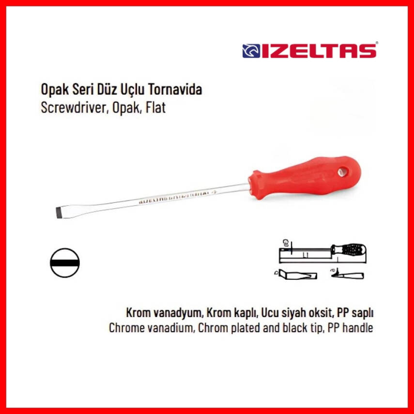 İzeltaş Düz Uçlu Tornavida, 4x100 mm, Opak Seri, Güvenli ve Hassas - 4