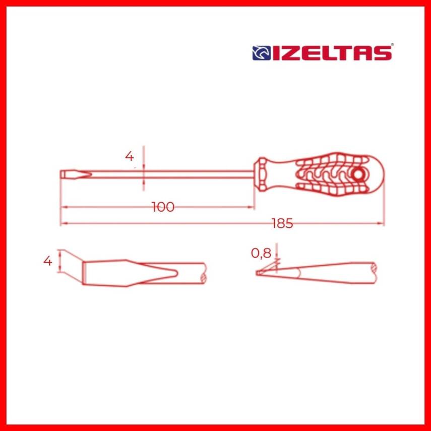 İzeltaş Düz Uçlu Tornavida, 4x100 mm, Opak Seri, Güvenli ve Hassas - 3