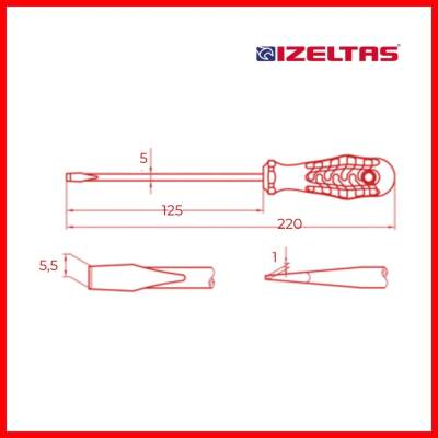İzeltaş Düz Uçlu Tornavida, 5x125 mm, Opak Seri, Güvenli ve Hassas - 3