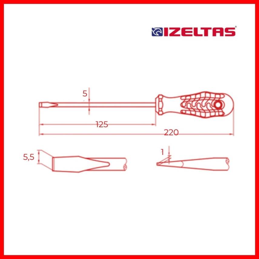 İzeltaş Düz Uçlu Tornavida, 5x125 mm, Opak Seri, Güvenli ve Hassas - 3