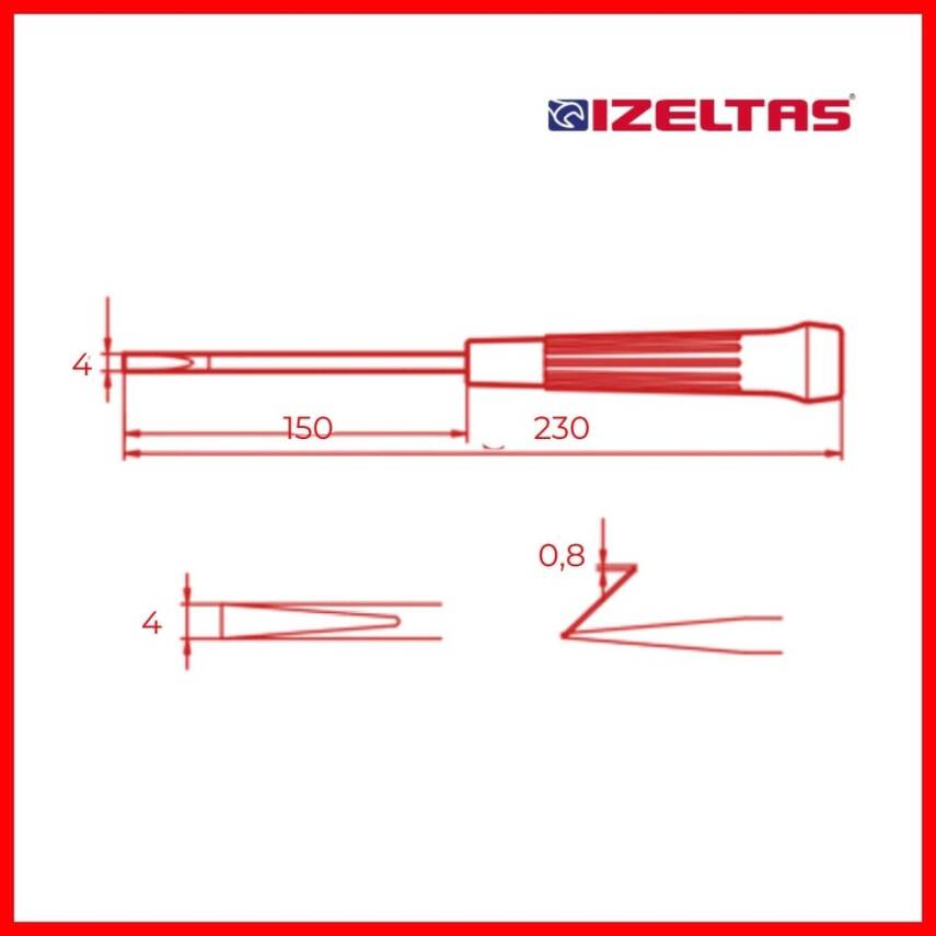 İzeltaş Elektronikçi Tip Klemens Tornavida, Düz 4x150 mm, Dayanıklı - 3