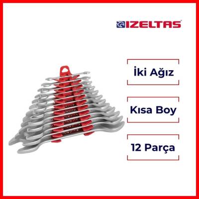 İzeltaş İki Ağız Anahtar Takımı, 12 Parça, Kısa Boy, Dayanıklı Çelik - 2