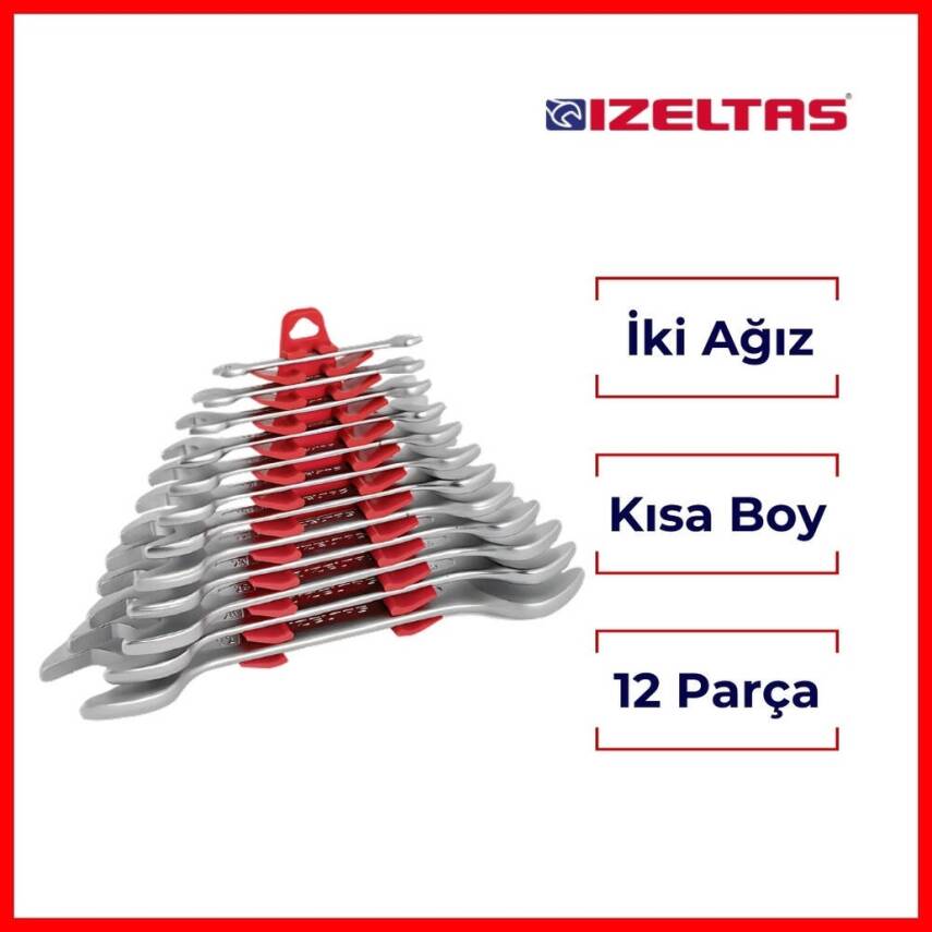 İzeltaş İki Ağız Anahtar Takımı, 12 Parça, Kısa Boy, Dayanıklı Çelik - 2