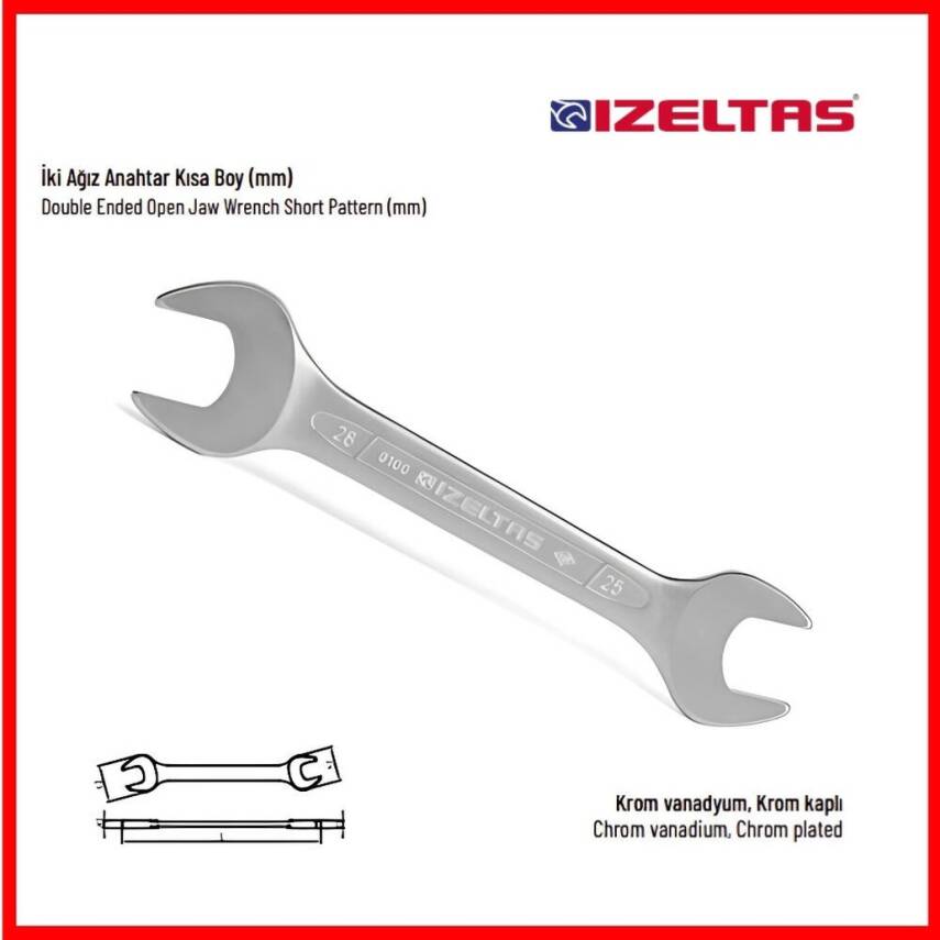 İzeltaş İki Ağız Anahtar Takımı, 12 Parça, Kısa Boy, Dayanıklı Çelik - 5