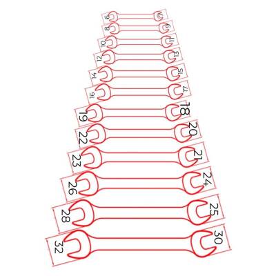 İzeltaş İki Ağız Anahtar Takımı, 12 Parça, Kısa Boy, Dayanıklı Çelik - 7