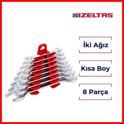 İzeltaş İki Ağız Anahtar Takımı, 8 Parça, Kısa Boy, Dayanıklı Çelik - 2