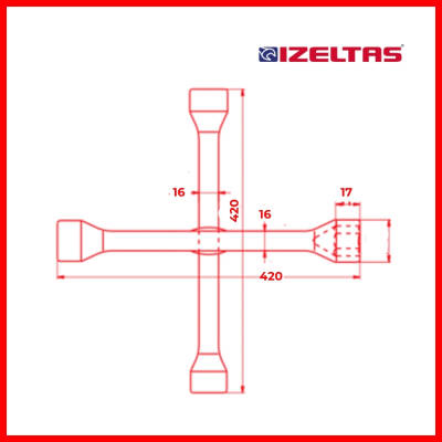 İzeltaş İstavroz Tipi Bijon Anahtarı, 17x19 - 21(13/16)x22 mm, Çelik - 3