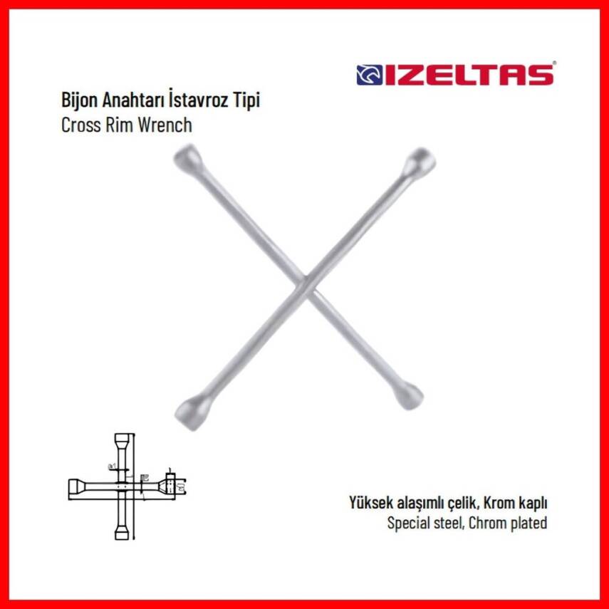 İzeltaş İstavroz Tipi Bijon Anahtarı, 17x19 - 21(13/16)x22 mm, Çelik - 4