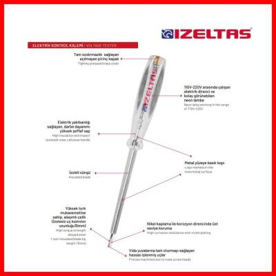 İzeltaş Kontrol Kalemi, 135 mm, Elektrik Akımı Testi, Güvenli, Hassas - 6