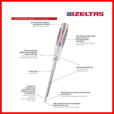 İzeltaş Kontrol Kalemi, 190 mm, Elektrik Akımı Testi,Güvenli ve Hassas - 6