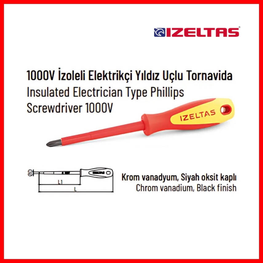 İzeltaş Tornavida Seti, 6 Parça Elektrikçi İzoleli 1000V, Dayanıklı - 3