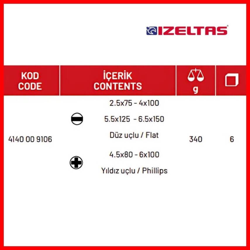 İzeltaş Tornavida Seti, 6 Parça, Elektrikçi İzoleli 1000V, Dayanıklı - 5