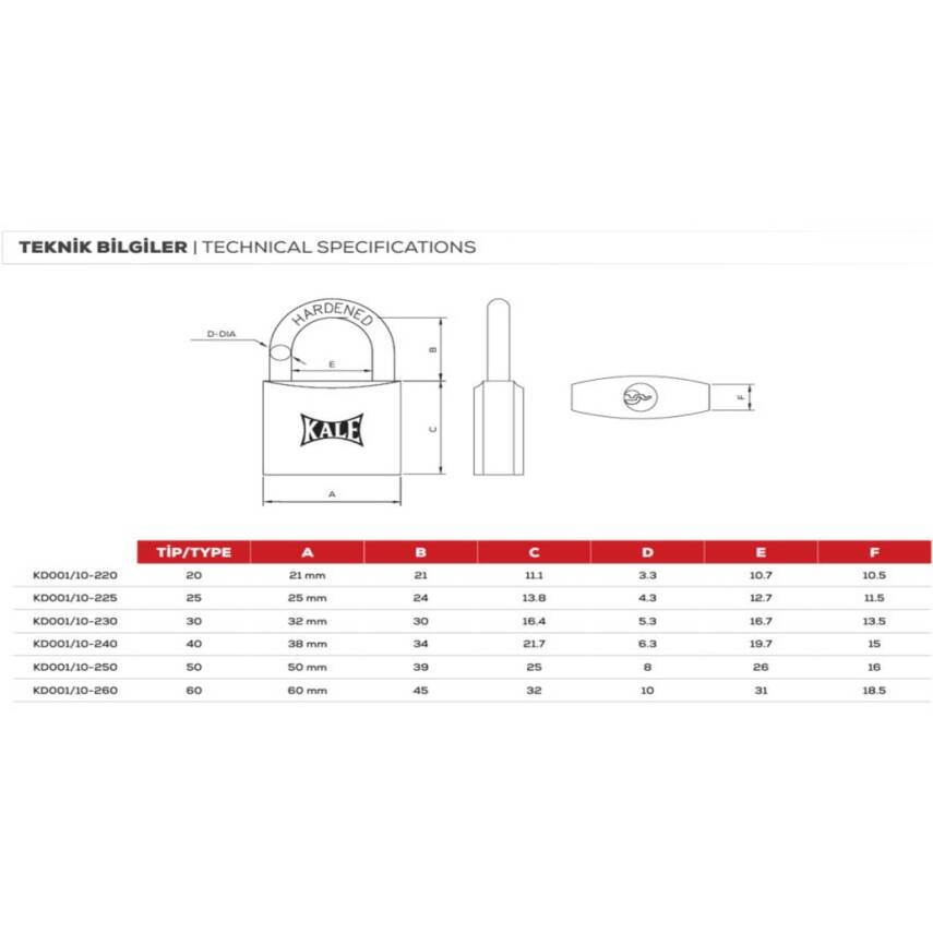 Kale 10-230 Asma Kilit, 32 mm, Sarı, Dayanıklı ve Güvenli Tasarım - 3