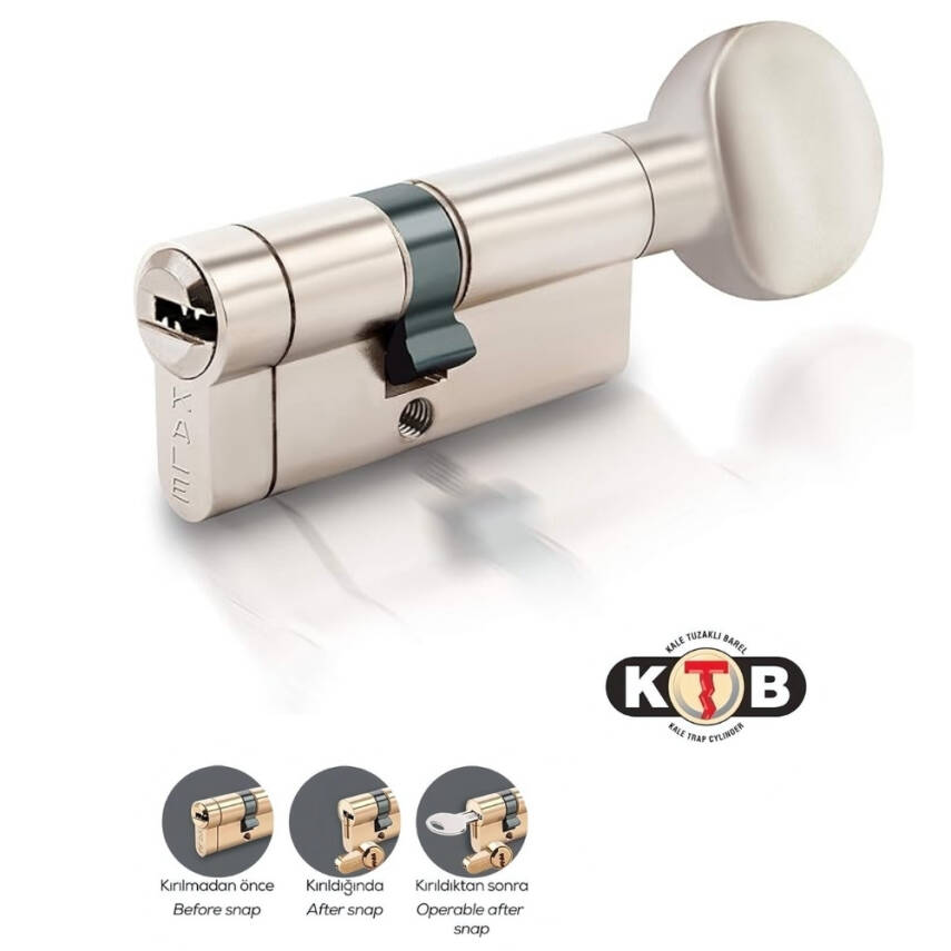 Kale Kilit 164 KTBSM Kilit Göbeği, Mandallı, Tuzaklı, 68 mm, Nikel - 1