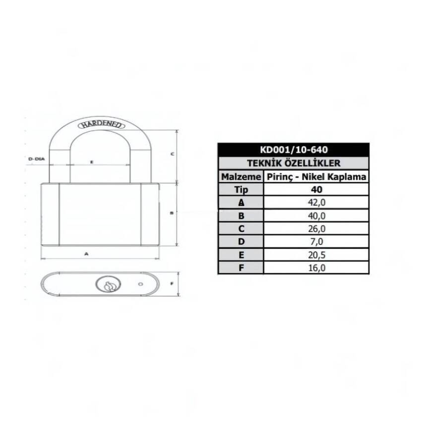 Kale Pirinç Asma Kilit, 40 mm, Nikel Kaplama, Dayanıklı ve Güvenli - 4