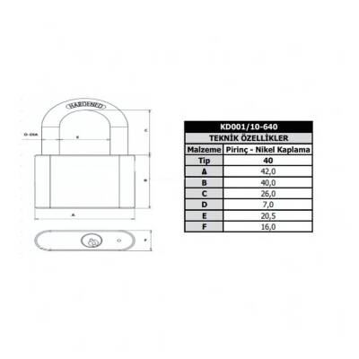 Kale Pirinç Asma Kilit, 60 mm, Nikel Kaplama, Dayanıklı ve Güvenli - 4