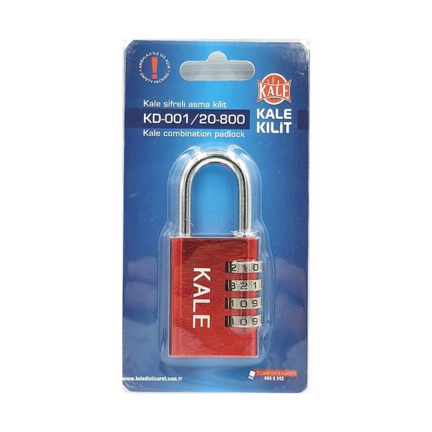Kale Şifreli Asma Kilit, 4 Basamaklı Şifre, Dayanıklı Yapı, Kırmızı - 3