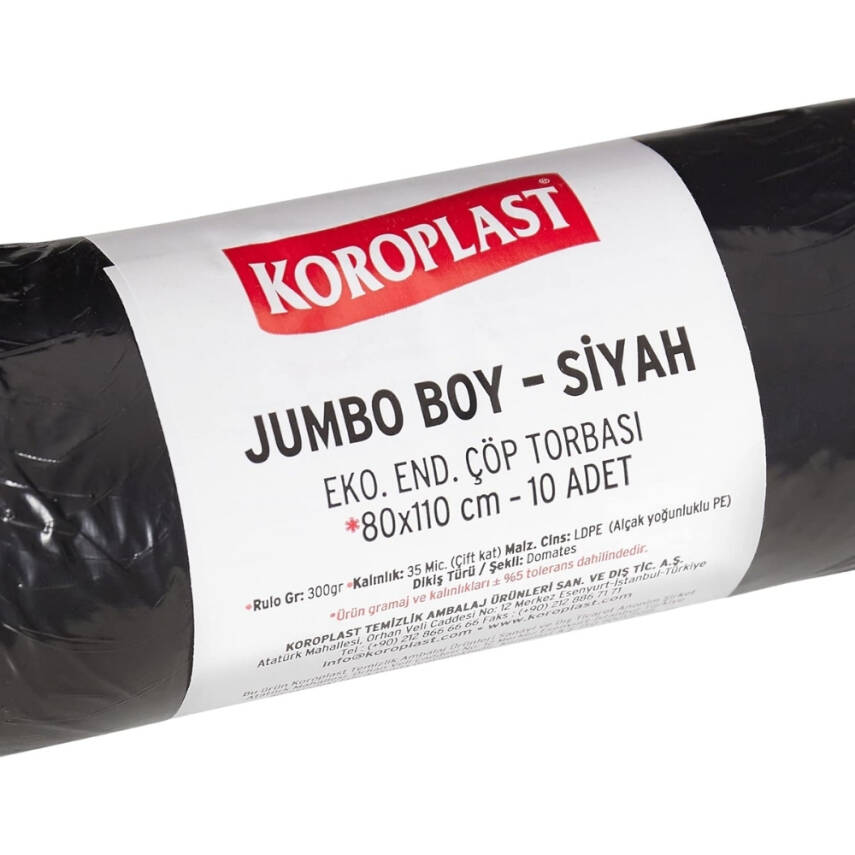 Koroplast Çöp Torbası Eko Endüstriyel Siyah Jumbo 80x110 300gr, 10'lu - 3