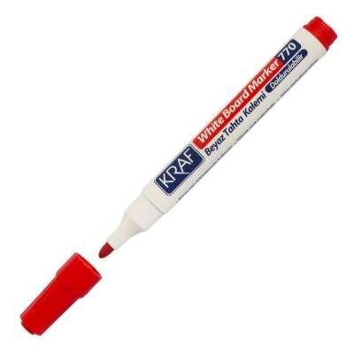 Kraf 770 Beyaz Tahta Kalemi, Doldurulabilir, Uzun Ömürlü, Kırmızı - Kraf