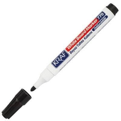 Kraf 770 Beyaz Tahta Kalemi, Doldurulabilir, Uzun Ömürlü, Siyah - Kraf