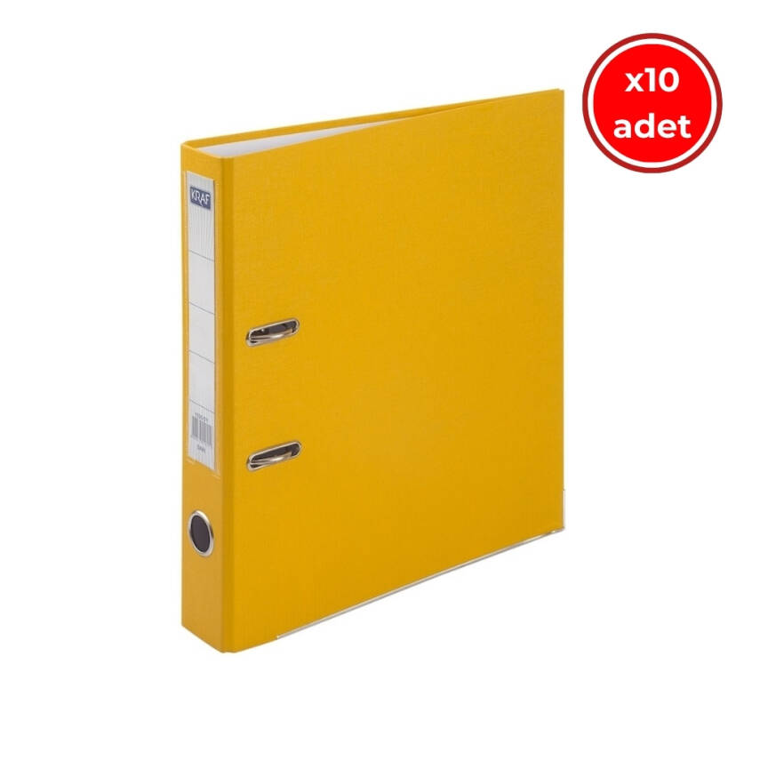 Kraf Büro Klasörü, 10 Adet, Dar, A4 Boyut, 2 Halkalı, Sarı - 1