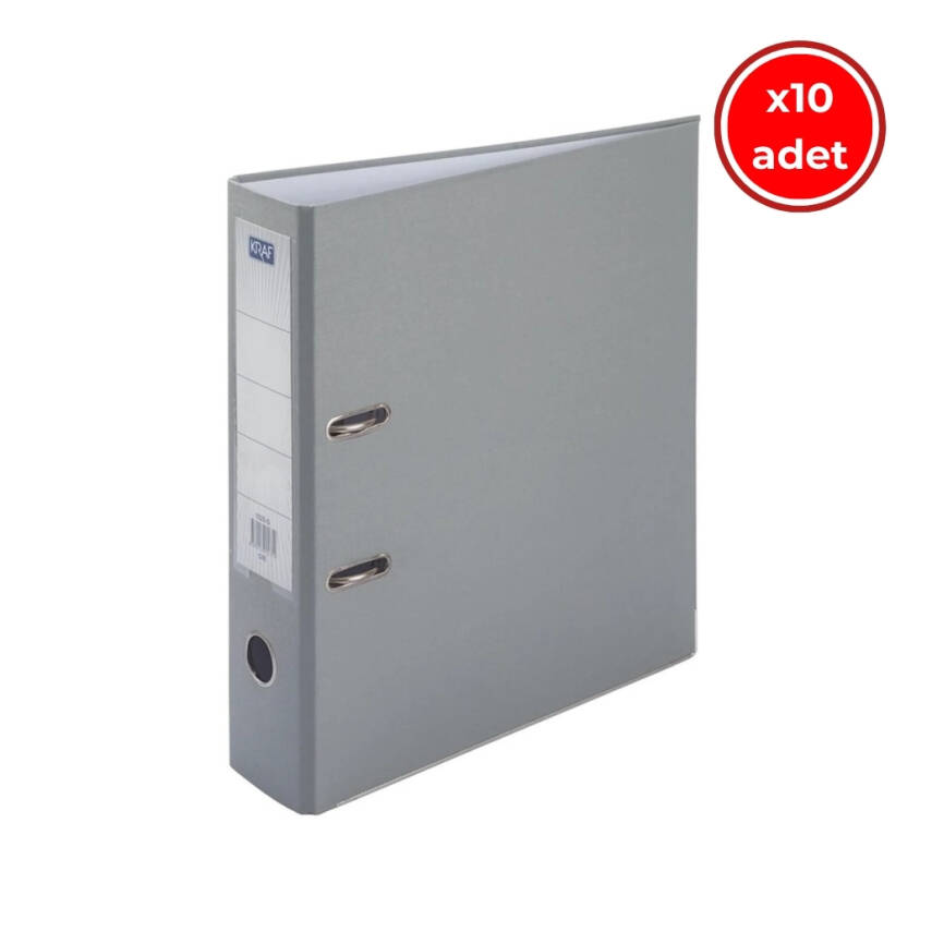Kraf Büro Klasörü, 10 Adet, Geniş, A4 Boyut, 2 Halkalı, Gri - 1