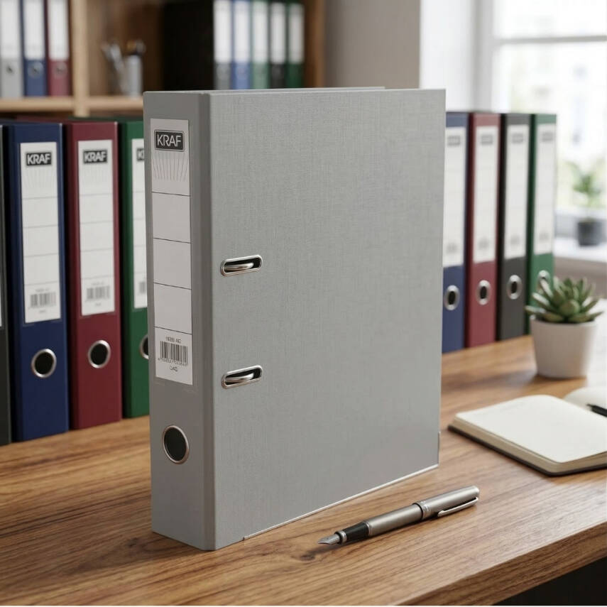 Kraf Büro Klasörü, Dar, A4 Boyut, 2 Halkalı, Gri - 3