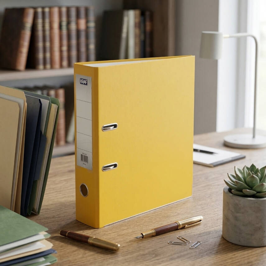 Kraf Büro Klasörü, Geniş, A4 Boyut, 2 Halkalı, Sarı - 3