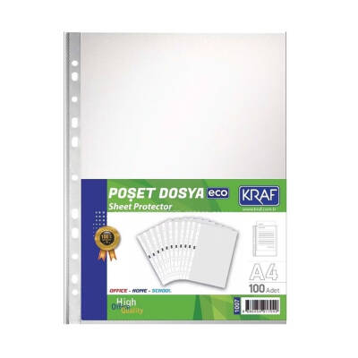 Kraf Eco Poşet Dosya, 100'lü Paket, A4 Boyut, Şeffaf - Kraf