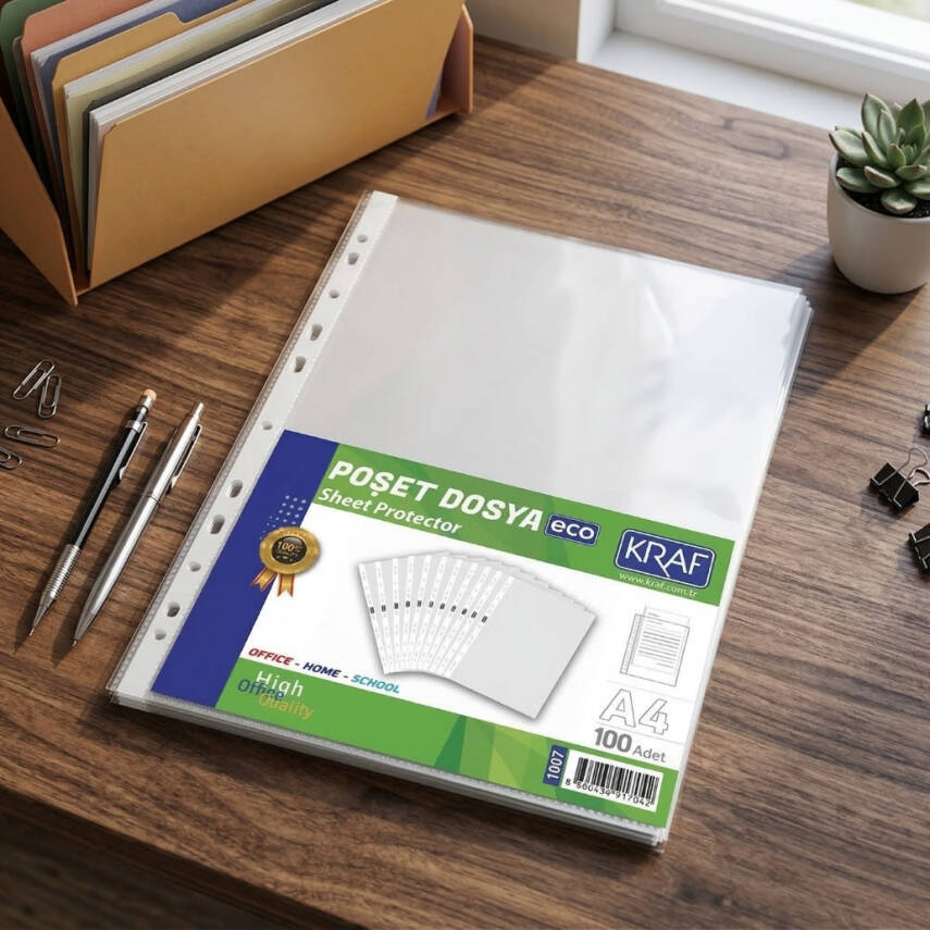 Kraf Eco Poşet Dosya, 100'lü Paket, A4 Boyut, Şeffaf - 3