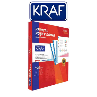 Kraf Kristal Poşet Dosya, 10 Adet, 100'lü Paket, A4 Boyut, Şeffaf - 2
