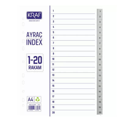 Kraf Seperatör, 1 - 20 Rakam, Klasör İçi Ayraç, Düzenleyici - Kraf
