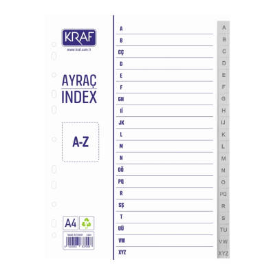 Kraf Seperatör, A - Z Harfler, Klasör İçi Ayraç, Düzenleyici - Kraf