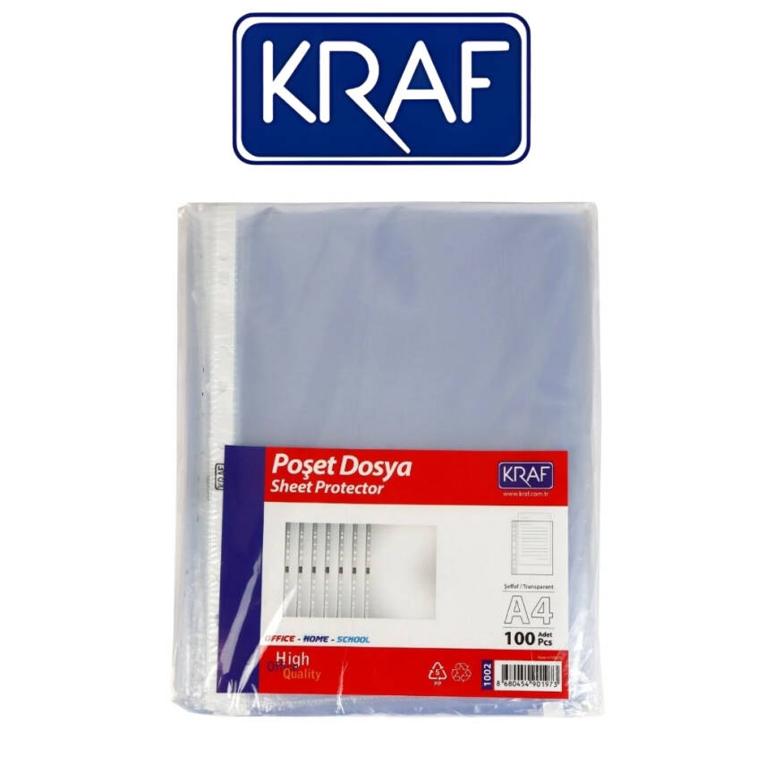 Kraf XL Poşet Dosya, 10 Adet, 100'lü Paket, A4 Boyut, Şeffaf - 2