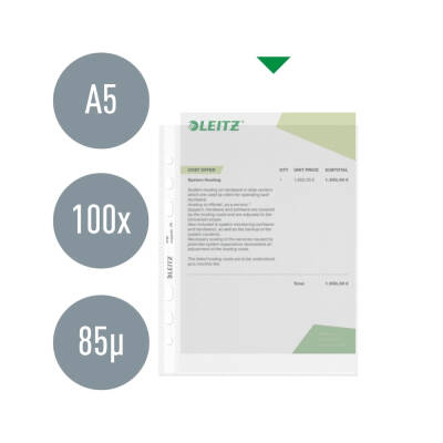 Leitz A5 Şeffaf Poşet Dosya, 50'li, 6 Delikli,Dayanıklı ve Kullanışlı - 2