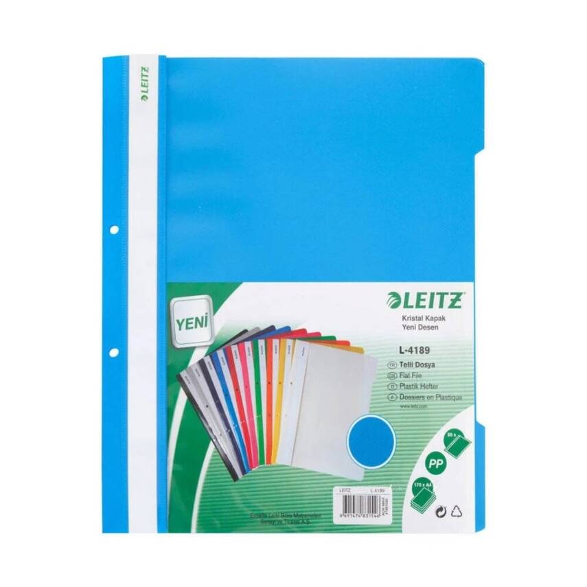 Leitz Telli Dosya, 10 Adet, 50'li Paket, A4, 2 Delikli, Mavi - 3