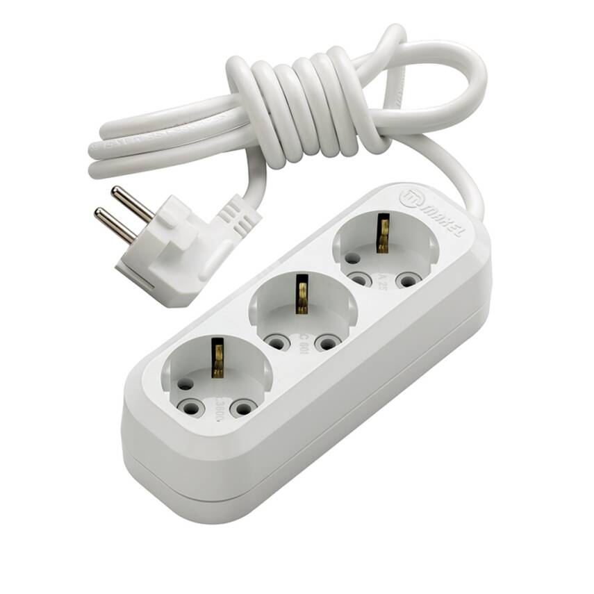 Makel, Grup Priz, Topraklı, 3'lü, 2 m, Beyaz, Dayanıklı Tasarım - 1